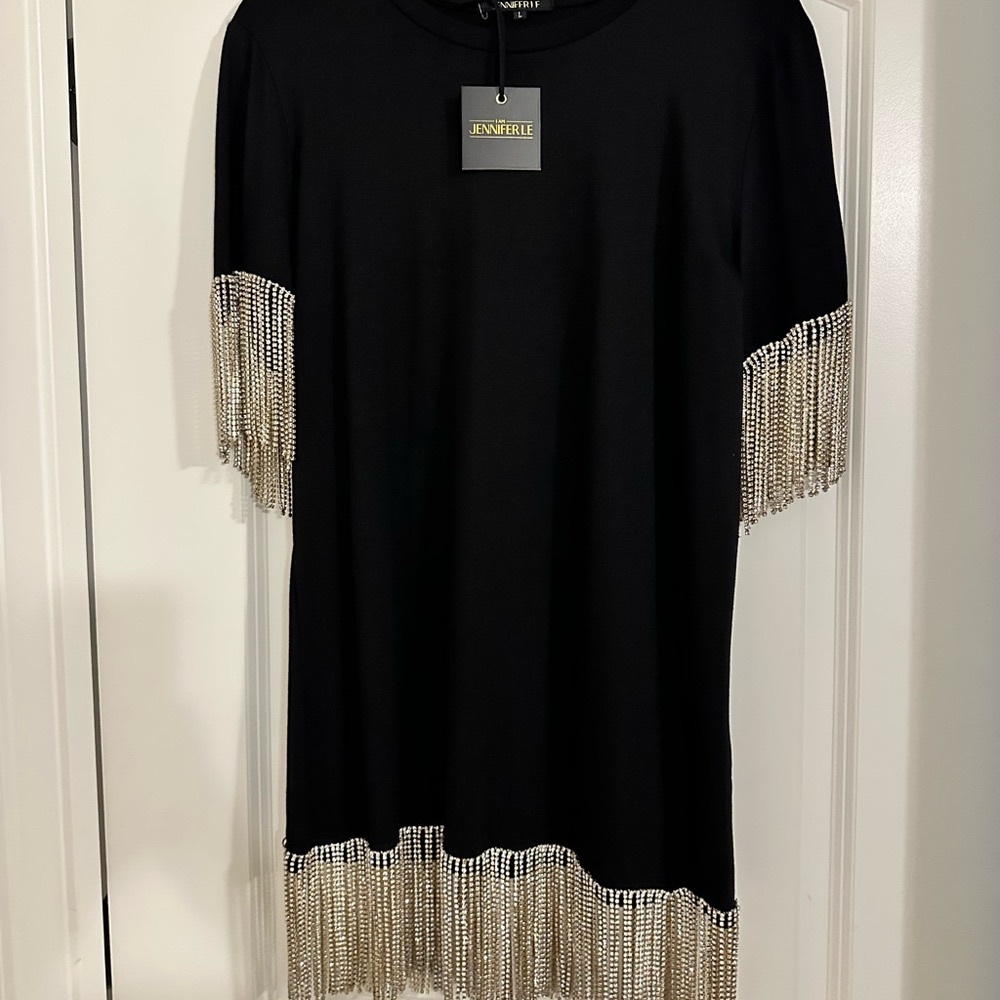 Jennifer Le Black Rhinestone Fringe T-Shirt